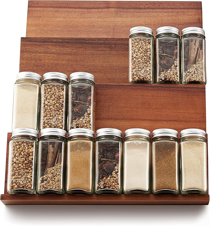 Tinamo Acacia Wooden Spice Rack Organizer for Cabinet - Spice Drawer Insert, Spice Organization for Cabinet, Seasoning Organizer, Spice Holder Pack of 8 (Acacia pack 4)