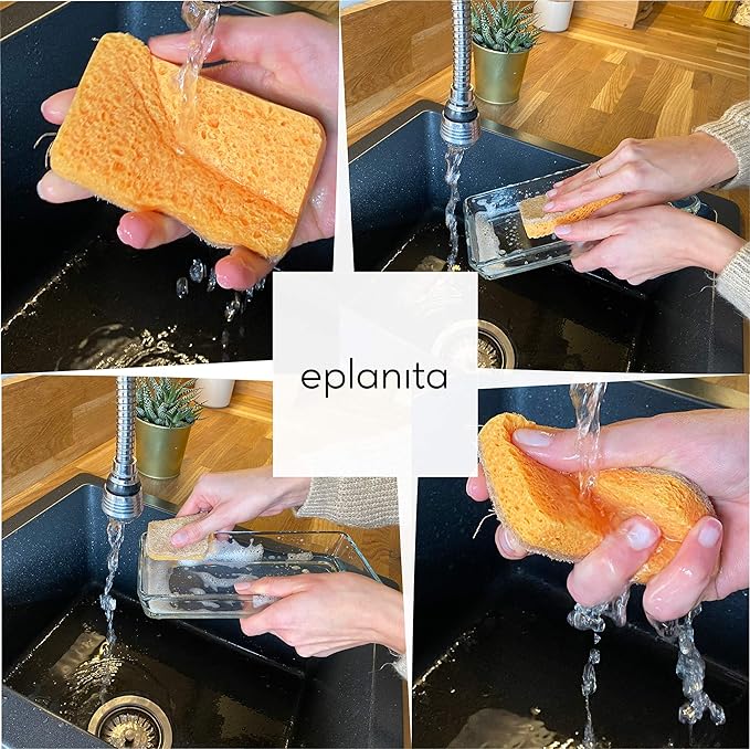 eplanita Natural Plant Based Scrub Sponges (12 Pack), Non-Scratch, Biodegradable Eco Scourers for Kitchen and Bathroom
