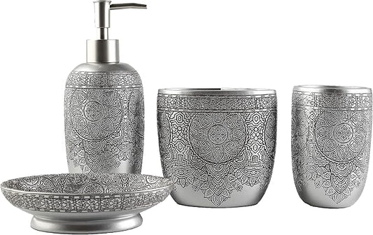 Hymmah Bathroom Accessories Set,Toothbrush Holder,Farmhouse Bathroom Decor,4 Pcs Resin Gift Set Apartment Necessities, Contain Toothbrush Cup,Soap Dispenser,Soap Dish,Tumbler