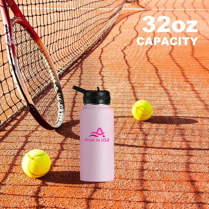 Personalized Custom Print in USA Water Bottle 75Pcs 32oz Stainless Steel Double Wall Coffee Cup with Lid & Straw Insulated Tumbler with Colorful Text Logo Photo