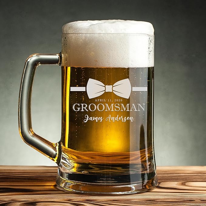 Groomsmen Gifts - Personalized Beer Mugs - Groomsmen Proposal Gift Idea - Customized Gift for Groom, Best Man, Groomsman - Custom Engraved Beer Mugs for Grooms Men - Groomsmen Beer Glasses (Design C)