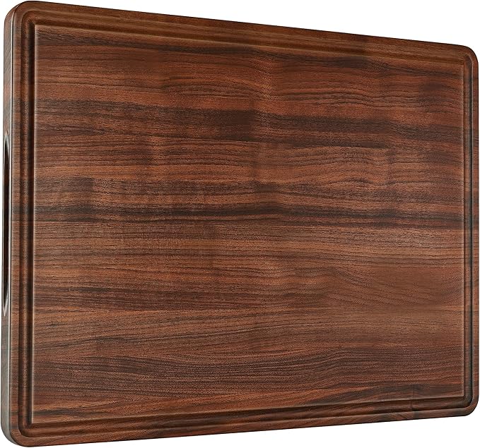 AZRHOM Walnut Wood Cutting Board, 24x18in Extra Large Wooden Chopping Boards with Deep Juice Groove and Side Handle, Thick Butcher Block for Kitchen Meat Cheese Gift for Wife Mom Gift Box