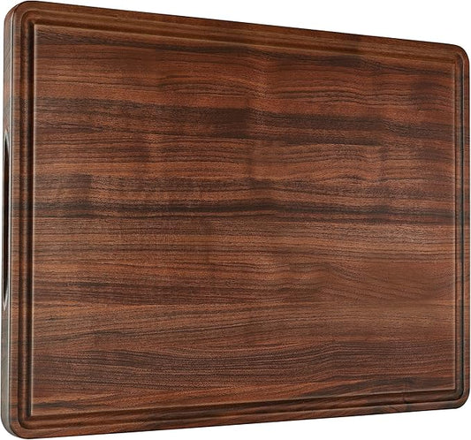 AZRHOM Walnut Wood Cutting Board, 24x18in Extra Large Wooden Chopping Boards with Deep Juice Groove and Side Handle, Thick Butcher Block for Kitchen Meat Cheese Gift for Wife Mom Gift Box