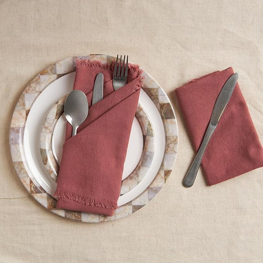 ACCENTHOME Blush Cotton Linen Napkin Set of 12 18x18 inch Dinner Napkins - Washable Soft Premium Hotel Quality Reusable Hemmed Edges Napkins Perfect Table Linens for Family Dinners, Weddings