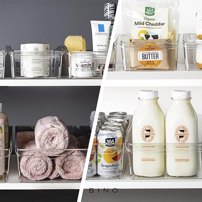 BINO | Plastic Storage Bins, Small | THE CURVE COLLECTION | Multi-Use Organizer Bins | Storage Containers Kitchen, Pantry and Home Organization | Fridge Organizers | Pantry Organization