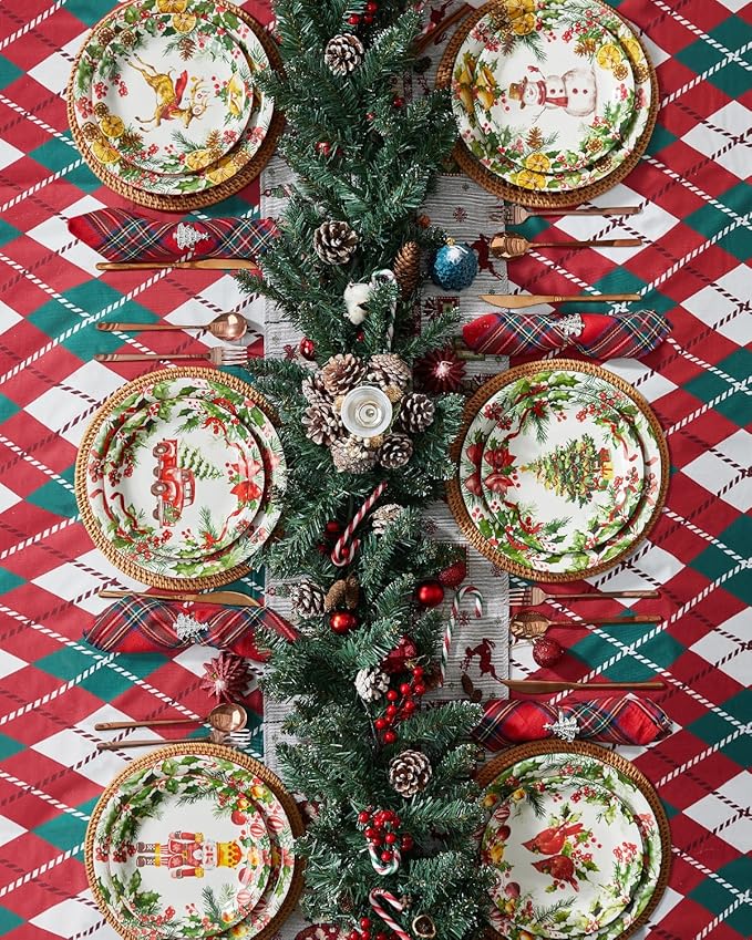 Christmas Dinner Plates, 10 Inch Ceramic Serving Plate Set for Pasta, Steak, Salads, Dishwasher and Microwave Safe, Christmas Dinnerware Set of 6