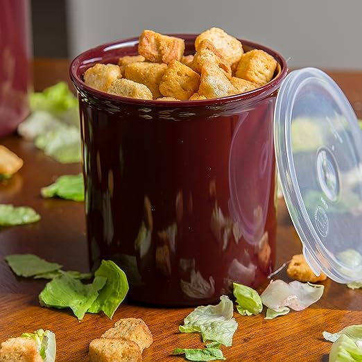 Carlisle FoodService Products Classic Round Storage Container Crock with Lid for Kitchen, Restaurants, Home, Plastic, 1.2 Quarts, Brown