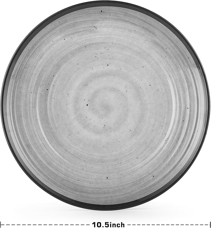 24-Piece Swirl Grey Melamine Plastic Dinnerware Sets for 8, Plates and Bowls Sets (Cool Grey)