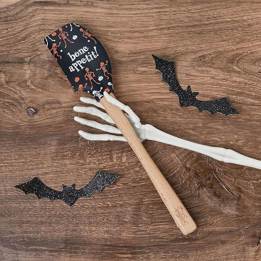 Tovolo Bone Appetit Halloween Spatula with Wood Handle BPA Free Heat Resistant Silicone Spatula for Halloween Baking Mixing Cooking Meal Prep, Spooky Kitchen Accessories Spatulas with Designs