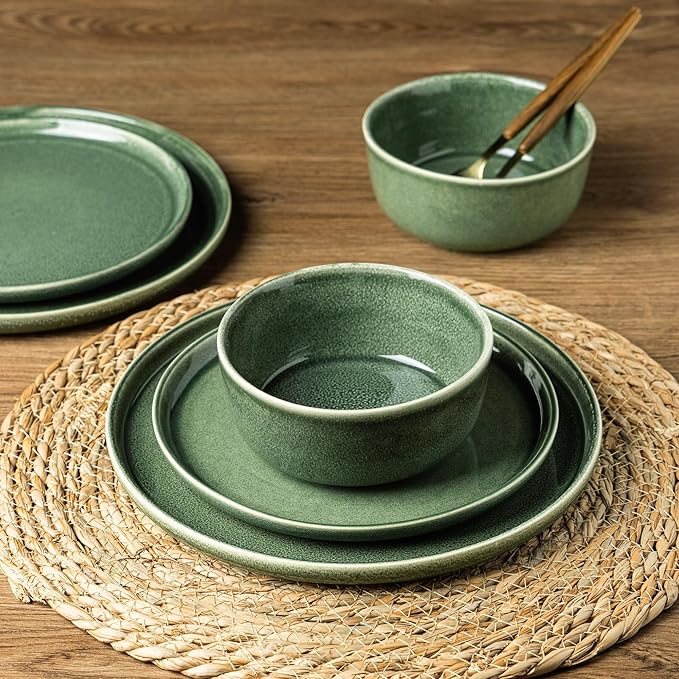 AmorArc Stoneware Dinnerware Sets,Round Reactive Glaze Ceramic Plates and Bowls Sets,Highly Scrath Resistant | Dishwasher & Microwave Safe,Service for 8 Dishes Set (24pc)