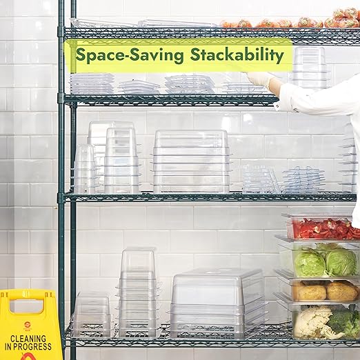CURTA 6-Pack 1/6 Size 4" Deep NSF Polycarbonate Food Pans with Handled Lids & Drain Trays | Dishwasher & Freezer Safe Clear Container for Prep Tables, Buffet, Salad Bar, Commercial Kitchen