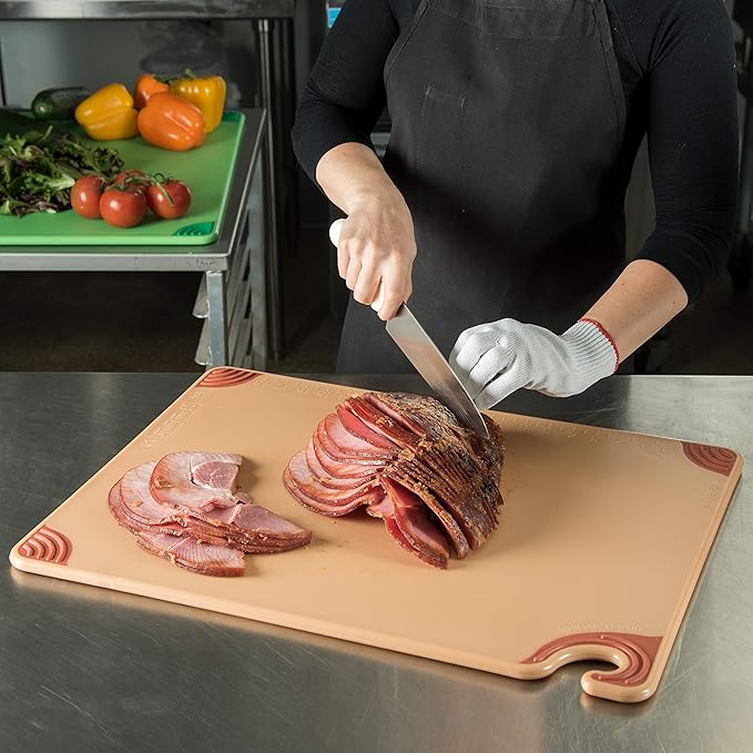 San Jamar Saf-T-Grip Plastic Cutting Board with Safety Hook, 18" x 24" x 0.5", Brown, (Pack of 6)
