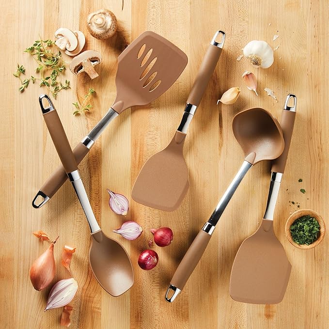 Anolon SureGrip Gadgets Nonstick Utensil Kitchen Cooking Tools Set, 5 Piece, Bronze
