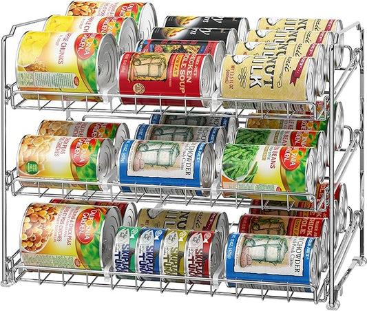 Simple Houseware Stackable Can Organizer Rack for Pantry/Cabinet – 11.5" D x 17" W x 13.75" H, Holds 36 Cans, 3-Tier Can Food Storage Dispenser, Chrome