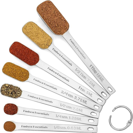 Hudson Essentials Stainless Steel Measuring Spoons Set for Dry or Liquid - Fits in Spice Jars - Set of 7