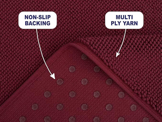 American Soft Linen Bath Rug, 20 in 34 in 100% Cotton Bath Mats Rugs for Bathroom, Slip Reducer Washable Shaggy Form Area Rugs, Burgundy Red Bath Rug