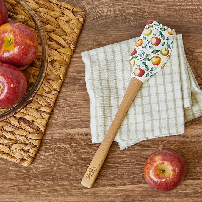 Tovolo Apple Orchard Fall Spatula With Wood Handle for Cooking Baking Mixing Meal Prep, Autumn Spatulart Fall Apple Kitchen Utensil Decor Spatulas Silicone Heat Resistant BPA Free