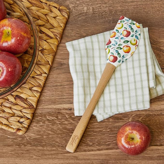 Tovolo Apple Orchard Fall Spatula With Wood Handle for Cooking Baking Mixing Meal Prep, Autumn Spatulart Fall Apple Kitchen Utensil Decor Spatulas Silicone Heat Resistant BPA Free