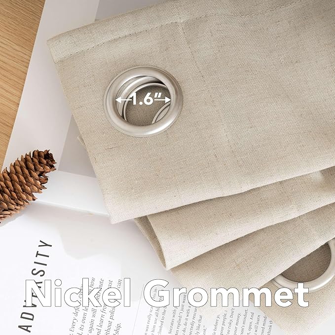 H.VERSAILTEX Living Room Linen Curtains Home Decorative Nickel Grommet Curtains Privacy Added Energy Saving Light Filtering Window Treatments Draperies for Bedroom, Angora, 2 Panels, 52 x 72 - Inch