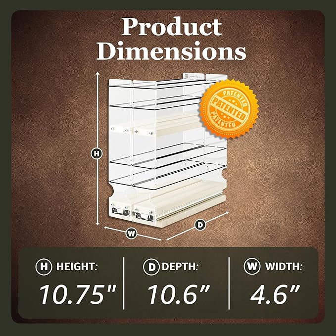 Vertical Spice - Narrow Pullout Spice Rack - Sliding Drawer for Kitchen Organization - Pantry Organizers and Storage - 2 Drawers & 2 Tiers - 20 Spice Jar Capacity (4.6" W x 10.75" H x 10.6" D, Cream)