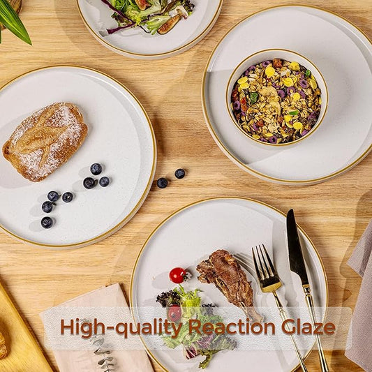 AmorArc Stoneware Dinnerware Sets for 8,Reactive Ceramic Plates and Bowls Set,Highly Chip and Crack Resistant | Dishwasher & Microwave Safe | Round Dishes Set Service for 8 (24pc)