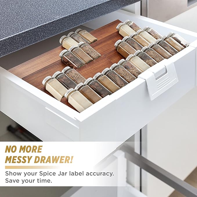 Tinamo Acacia Wooden Spice Rack Organizer for Cabinet - Spice Drawer Insert, Spice Organization for Cabinet, Seasoning Organizer, Spice Holder Pack of 8 (Acacia pack 4)
