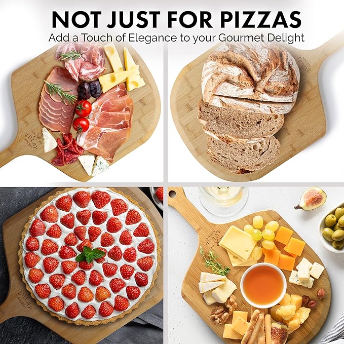 Zulay Kitchen Bamboo Pizza Peel – Medium 12” Wooden Pizza Paddle with Long Handle – Easy-Glide Beveled Edge for Baking, Transferring & Serving – Durable Pizza Board for Oven, Stone & Grill