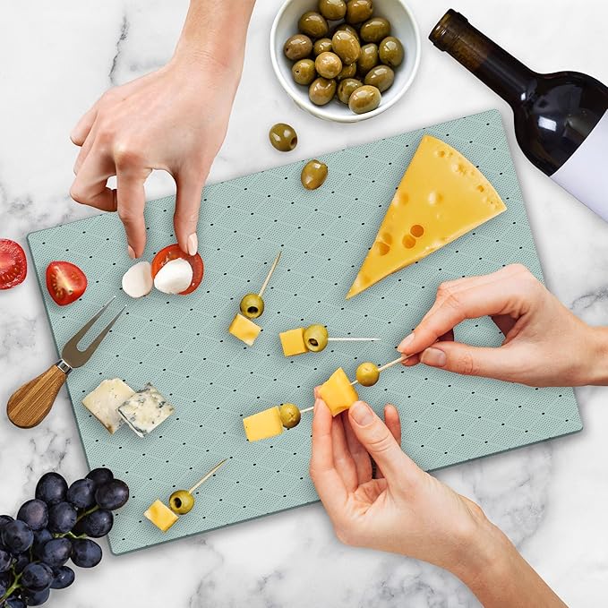 Ambesonne Abstract Cutting Board, Diagonal Dotted Squares and Polka Dots Simplistic Classic Illustration, Decorative Tempered Glass Cutting and Serving Board, Large Size, Charcoal Grey Ivory