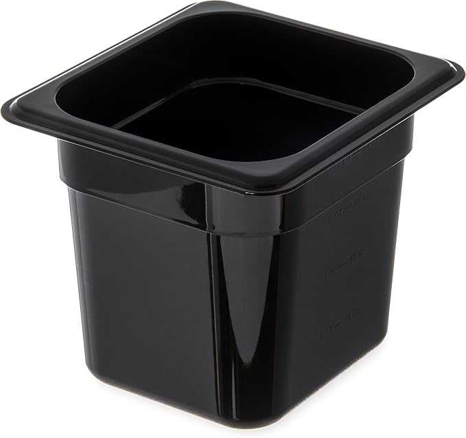 Carlisle FoodService Products Storplus 1/6-Size Plastic Food Pan, Food Storage Container, for Catering, Buffets, Restaurants, Polycarbonate, 1/6 Size, 6 Inches Deep, Black