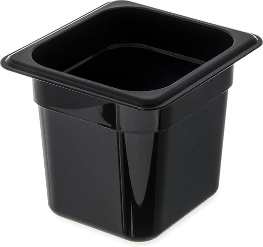 Carlisle FoodService Products Storplus 1/6-Size Plastic Food Pan, Food Storage Container, for Catering, Buffets, Restaurants, Polycarbonate, 1/6 Size, 6 Inches Deep, Black
