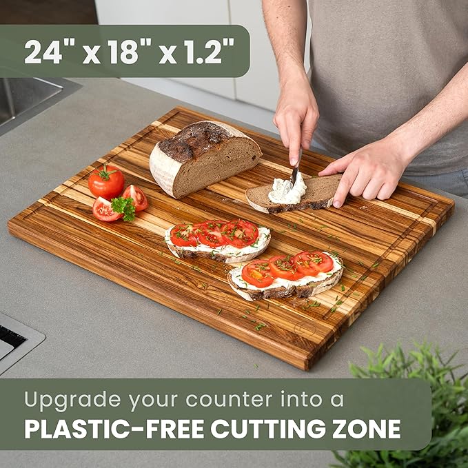 WALDWERK Large Teak Wood Cutting Board (24 x 18 x 1.2") - Solid Wood Cutting Board - Extra Large Teak Wood Chopping Board - Wooden Butcher Block for Kitchen