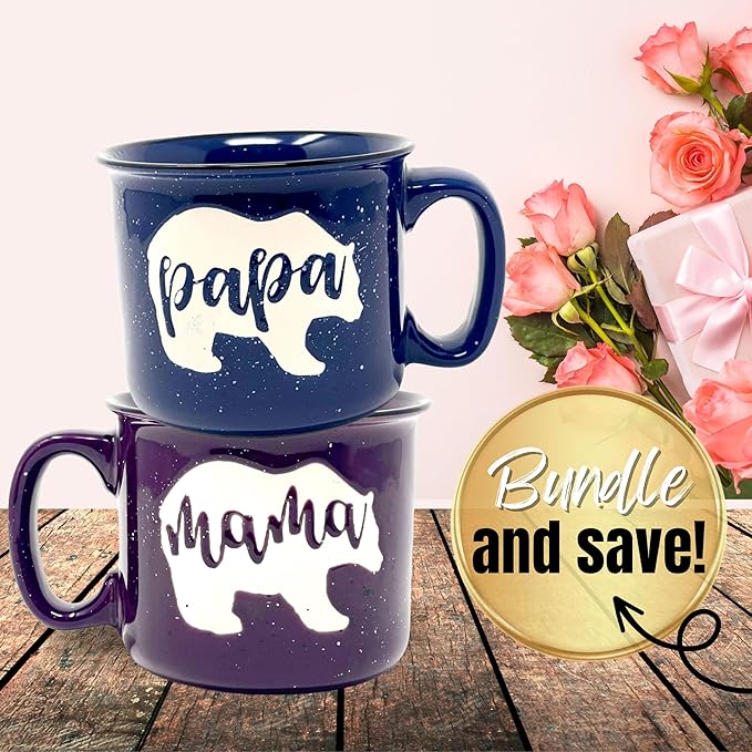 Mama Bear & Papa Bear 15 oz Coffee Mug Set - Cute Coffee Cup Gift Set for Men and Women - Unique Fun Gifts for Couples, Parents, Grandparents for Birthdays, Mother's Day, Father's Day, Christmas