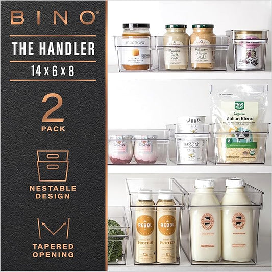 BINO | Plastic Storage Bins, Medium - Deep | THE HANDLER COLLECTION | Multipurpose Organizer Bins | Kitchen Pantry Organizers and Storage | Clear Containers for Organizing Home | Freezer Organizer