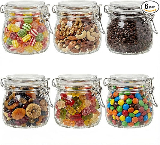 17oz Airtight Glass Jars with Clamp Lids, Small Food Storage Canisters Set of 6, Wire Clip Mason Jars for Canning Pickling Spice Herb