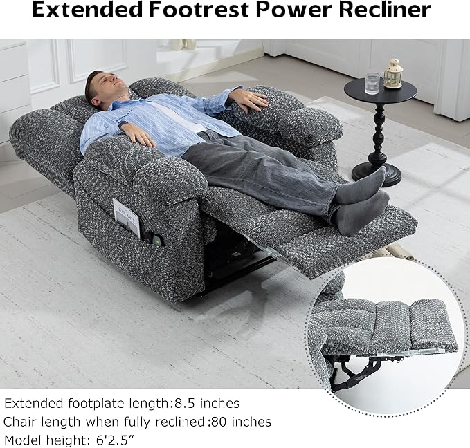 Big Man Recliner 500lbs Power Lift Recliner Chair for Big Tall Elderly Adults Oversized Lay Flat Lift Recliner with Extended Footrest,Heat Massage,Flip Arm Storage Cup Holders,USB Type C