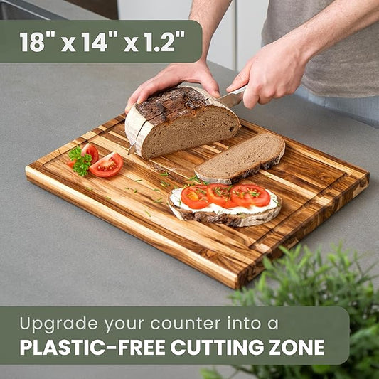 WALDWERK Large Teak Wood Cutting Board (18 x 14 x 1.2") - Solid Wood Cutting Board - Large Teak Wood Chopping Board - Wooden Butcher Block for Kitchen