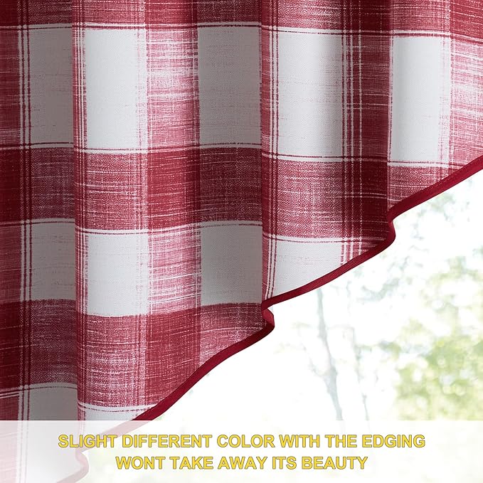 NICETOWN Swag Kitchen Curtains for Christmas Decor,Rod Pocket Short Window Curtains for Living Room, Room Darkening Small Shade for Bedroom (Red & White, 1 Pair, 36" x 36")