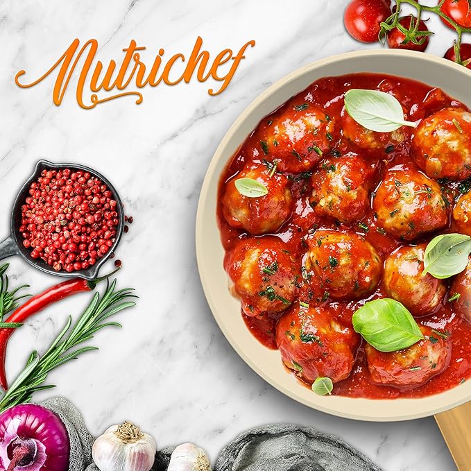 NutriChef 8 Inch Small Ceramic Coated Frying Pan - Nonstick Skillet with Silicone Handle, Easy to Clean, Even Heat Distribution, Compatible with Gas, Electric, Induction, Ceramic & Counter Cooktops