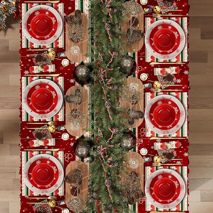 Plates and Bowls, 16 Pcs Christmas Porcelain Dishes Set, Xmas White&Red Snowflake Holiday Dinnerware Sets, Service for 4 for Winter Party Supplies, Microwave and Dishwasher Safe