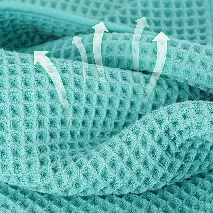 Microfiber Waffle Face Towels, 4 Pieces, Soft, Absorbent, Fast Drying, Lint Free (Turquoise)
