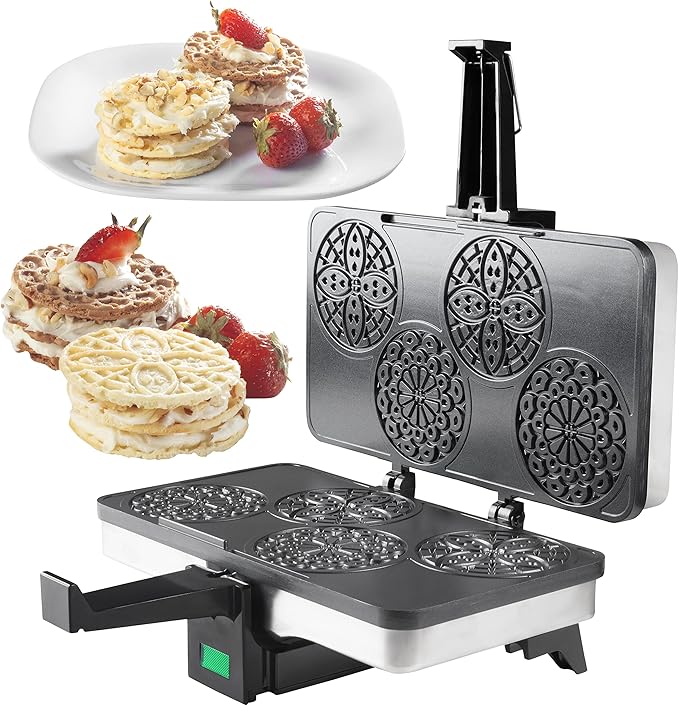 Piccolo Pizzelle Baker- Nonstick Electric Press Makes 4 Mini Holiday Cookies at Once- Recipe Guide Included- Fun Christmas Baking Supplies for Party, Italian Waffle Dessert Treat Making- Gift for Her