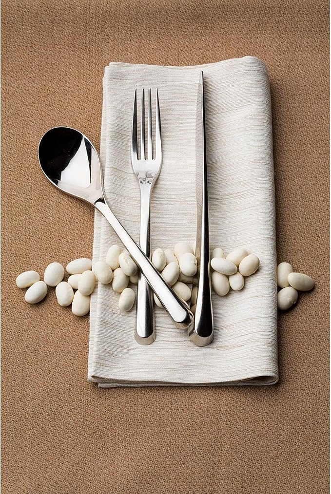 Nambé Aura 45-Piece Silverware Set – Contemporary Stainless Steel Flatware with Polished Mirror Finish, Includes 8 Place Settings & Serving Pieces – Stylish Cutlery for Dining & Hosting