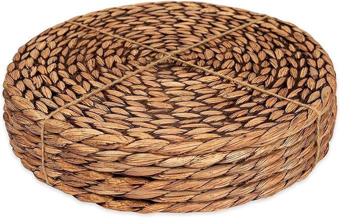CENBOSS Woven Placemats (13.5" Set of 6, Brown Wash) Round Placemat, Wicker Place mats, Rattan Place mat, Plate Chargers