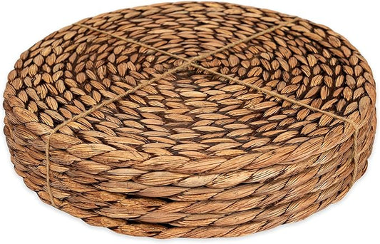CENBOSS Woven Placemats (13.5" Set of 6, Brown Wash) Round Placemat, Wicker Place mats, Rattan Place mat, Plate Chargers