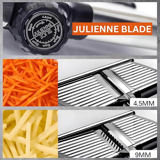 Mandoline Slicer for Kitchen, Adjustable Stainless Steel Vegetable Chopper & Food Slicer for Potato, Onion, Tomato, Cucumber & Fruit, Includes Julienne Blades & Cut-Resistant Gloves