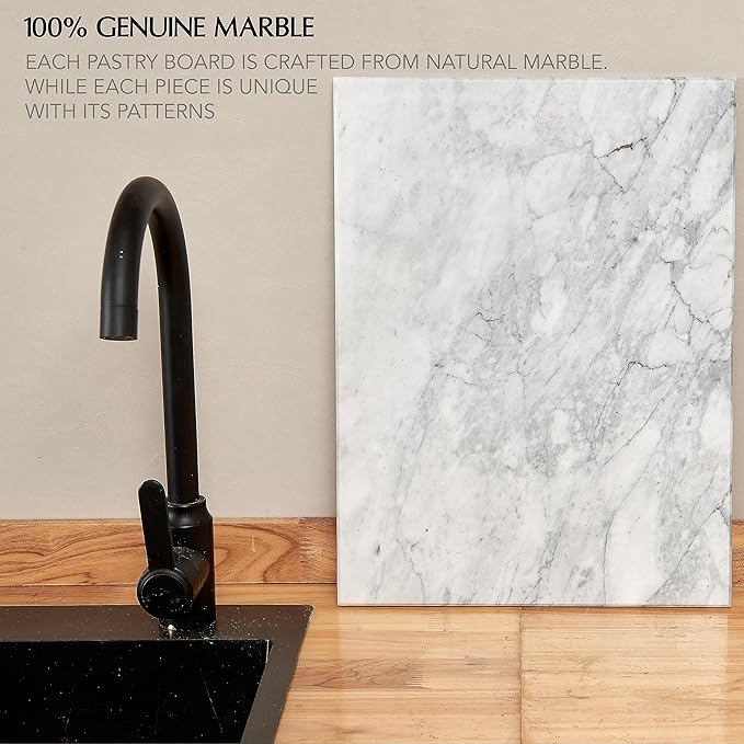 Kitchen Marble Stone Cutting Board - Marble Cutting & Charcuterie Board of 16 x 12 x 0.6 Inches, Non Slip Scratch Resistant Pastry Tray, Rectangular Serving & Chopping Slab for Countertop - White
