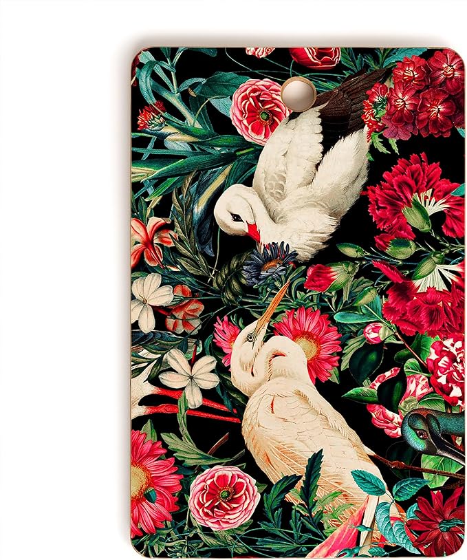 Society6 Bamboo Cutting Board- Kitchen Decor by Burcu Korkmazyurek - Unique Cutting Boards for Kitchen, 16" x 10.5" x 0.5", Floral And Birds XIV