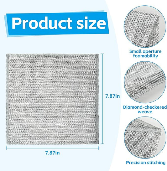 6Pack Multipurpose Wire Dishwashing Rags, Upgrade Non Scratch Wire Dishcloth, for Wet and Dry Use, Reusable Metal Microfiber Cleaning Cloths for Home/Kitchen/Stove