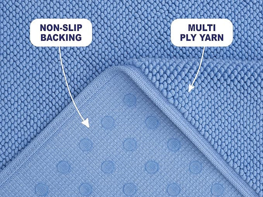 American Soft Linen Bath Rug, 17 in 24 in 100% Cotton Bath Mats Rugs for Bathroom, Slip Reducer Washable Shaggy Form Area Rugs, Sky Blue Bath Rug