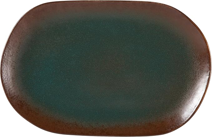 Bloomhouse - Two Time Oprah's Favorite Things Winner - Palermo Sun 2 Piece Serving Bowl and Oval Platter Stoneware Reactive Glaze Serveware Set - Agave Blue